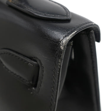 エルメス HERMES ケリー28 外縫い ブラック ボックスカーフ ハンドバッグ ゴールド金具 黒 ショルダーストラップ欠品