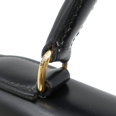 エルメス HERMES ケリー28 外縫い ブラック ボックスカーフ ハンドバッグ ゴールド金具 黒 ショルダーストラップ欠品