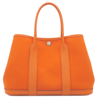 エルメス HERMES ガーデンパーティーTPM 30 フーオレンジ トワルオフィシエ ヴァッシュカントリー ハンドバッグ シルバー金具 オレンジ