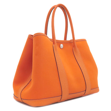 エルメス HERMES ガーデンパーティーTPM 30 フーオレンジ トワルオフィシエ ヴァッシュカントリー ハンドバッグ シルバー金具 オレンジ