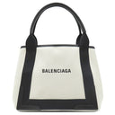 バレンシアガ BALENCIAGA ネイビーカバス S 339933 ナチュラル×ブラック キャンバス レザー トートバッグ シルバー金具 アイボリー 黒