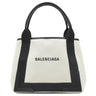 バレンシアガ BALENCIAGA ネイビーカバス S 339933 ナチュラル×ブラック キャンバス レザー トートバッグ シルバー金具 アイボリー 黒