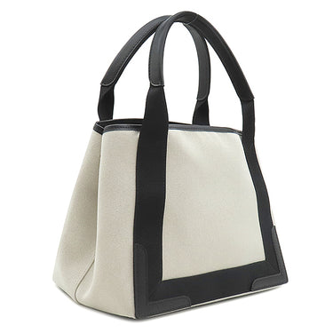 バレンシアガ BALENCIAGA ネイビーカバス S 339933 ナチュラル×ブラック キャンバス レザー トートバッグ シルバー金具 アイボリー 黒