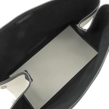 バレンシアガ BALENCIAGA ネイビーカバス S 339933 ナチュラル×ブラック キャンバス レザー トートバッグ シルバー金具 アイボリー 黒