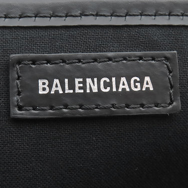 バレンシアガ BALENCIAGA ネイビーカバス S 339933 ナチュラル×ブラック キャンバス レザー トートバッグ シルバー金具 アイボリー 黒