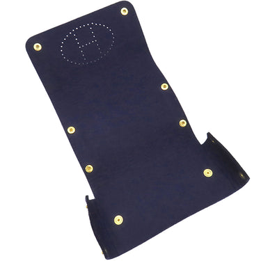 エルメス HERMES エテュイカルトGM トランプケース ネイビー フェルト ポーチ ゴールド金具 紺 Hロゴ パンチング マルチケース