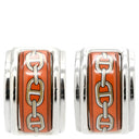 エルメス HERMES エマイユ オレンジXグレー メタル 七宝焼き イヤリング シルバー金具 七宝 シェーヌダンクル柄