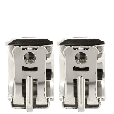 エルメス HERMES エマイユ オレンジXグレー メタル 七宝焼き イヤリング シルバー金具 七宝 シェーヌダンクル柄