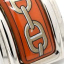 エルメス HERMES エマイユ オレンジXグレー メタル 七宝焼き イヤリング シルバー金具 七宝 シェーヌダンクル柄