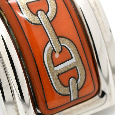 エルメス HERMES エマイユ オレンジXグレー メタル 七宝焼き イヤリング シルバー金具 七宝 シェーヌダンクル柄