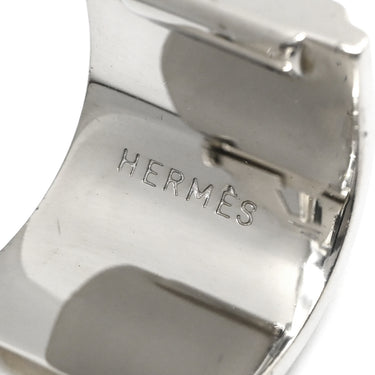 エルメス HERMES エマイユ オレンジXグレー メタル 七宝焼き イヤリング シルバー金具 七宝 シェーヌダンクル柄