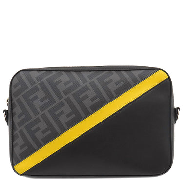 フェンディ FENDI ダイアゴナル フェンディ キャム 7M0286 ブラック×グレー×イエロー PVCコーティングキャンバス レザー ショルダーバッグ シルバー金具 黒 ズッカ柄