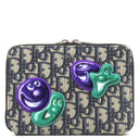 クリスチャン・ディオール Christian Dior オブリーク ケニー シャーフ ネイビー×ベージュ レザー ジャガード ショルダーバッグ シルバー金具 黒 オブリークジャガード