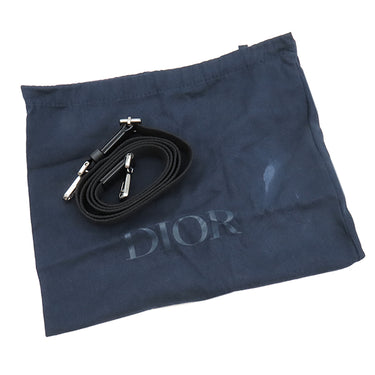 クリスチャン・ディオール Christian Dior オブリーク ケニー シャーフ ネイビー×ベージュ レザー ジャガード ショルダーバッグ シルバー金具 黒 オブリークジャガード