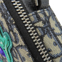 クリスチャン・ディオール Christian Dior オブリーク ケニー シャーフ ネイビー×ベージュ レザー ジャガード ショルダーバッグ シルバー金具 黒 オブリークジャガード