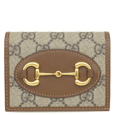 グッチ GUCCI ホースビット 1955 スモールウォレット ‎621887 FAD6L 9758 ベージュ×ダークブラウン レザー GGスプリームキャンバス 二つ折り財布 ゴールド金具 コンパクト