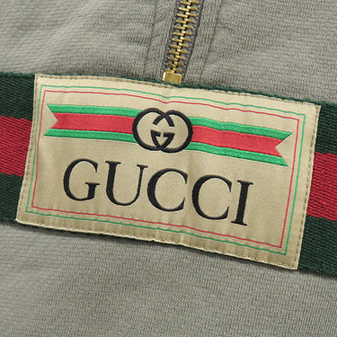 グッチ GUCCI ハーフジップ スウェット 644656 カーキ コットン 14038 パーカー ゴールド金具 ウェブストライプ トレーナー フーディー 長袖