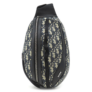 クリスチャン・ディオール Christian Dior スカラベ 1ESBO040YKY ブラック×ベージュ レザー オブリークジャカード ボディバッグ シルバー金具 オブリーク ジャカード ショルダーバッグ 黒