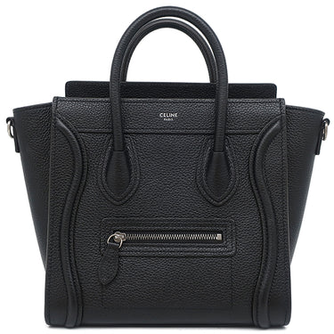 セリーヌ CELINE ラゲージ ナノ ショッパー 189243DRU.38NO ブラック カーフ ドラムドカーフレザー 2WAYバッグ シルバー金具 黒 ハンドバッグ ショルダー