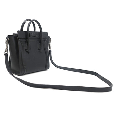 セリーヌ CELINE ラゲージ ナノ ショッパー 189243DRU.38NO ブラック カーフ ドラムドカーフレザー 2WAYバッグ シルバー金具 黒 ハンドバッグ ショルダー