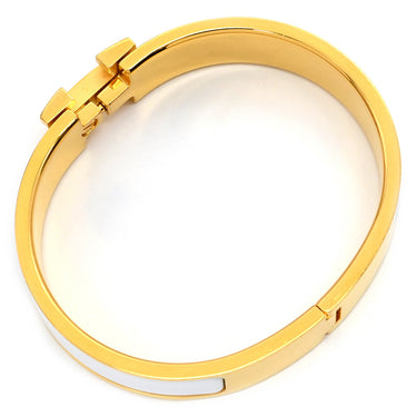 エルメス HERMES クリックH PM ホワイト×ゴールド GP エナメル ブレスレット 白 Hブレス