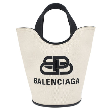 バレンシアガ BALENCIAGA ウェーブ XS 619979 ホワイト×ブラック キャンバス 2WAYバッグ シルバー金具 トートバッグ ショルダーバッグ 白 黒