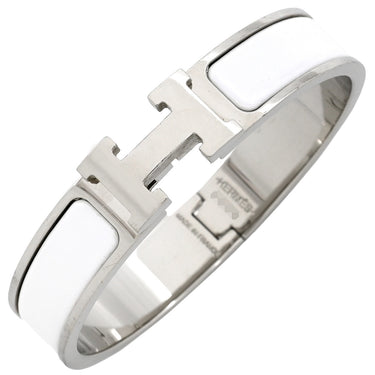 エルメス HERMES クリックH PM ホワイト×シルバー GP エナメル ブレスレット 白 Hブレス