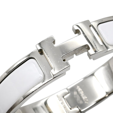 エルメス HERMES クリックH PM ホワイト×シルバー GP エナメル ブレスレット 白 Hブレス