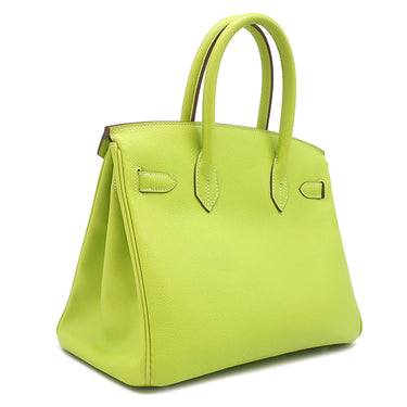 エルメス HERMES キャンディ バーキン30 キウイ×リケン ヴォーエプソン ハンドバッグ シルバー金具 黄緑 緑