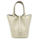 エルメス HERMES ピコタンロック PM ベトン アリゲーターマット ハンドバッグ ゴールド金具 ベージュ
