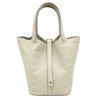 エルメス HERMES ピコタンロック PM ベトン アリゲーターマット ハンドバッグ ゴールド金具 ベージュ