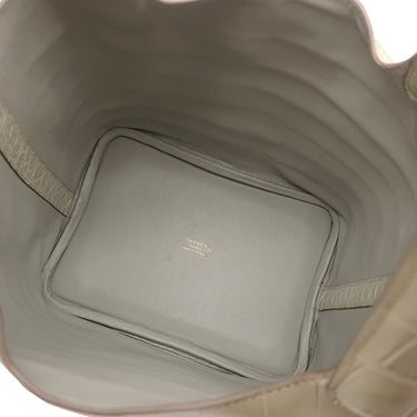 エルメス HERMES ピコタンロック PM ベトン アリゲーターマット ハンドバッグ ゴールド金具 ベージュ