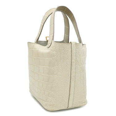 エルメス HERMES ピコタンロック PM ベトン アリゲーターマット ハンドバッグ ゴールド金具 ベージュ