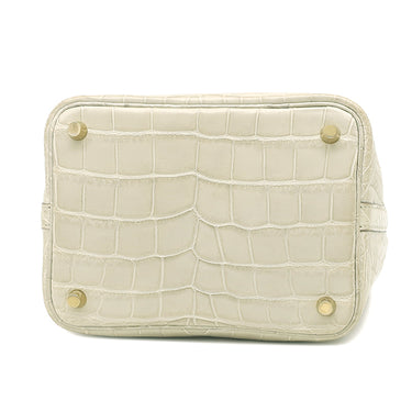 エルメス HERMES ピコタンロック PM ベトン アリゲーターマット ハンドバッグ ゴールド金具 ベージュ