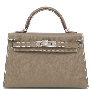 エルメス HERMES ミニケリードゥ 外縫い エトゥープ ヴォーエプソン 2WAYバッグ シルバー金具 新品 未使用 グレージュ ショルダー