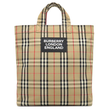 バーバリー BURBERRY ヴィンテージチェック トート 8017740 アーカイブベージュ コットン 2WAYバッグ シルバー金具 黒 赤 ロゴ ショルダー