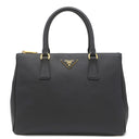 プラダ PRADA ガレリア サフィアーノ ラージバッグ 1BA274 ブラック レザー 2WAYバッグ シルバー金具 黒 ショルダー ハンドバッグ イニシャル刻印あり
