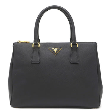 プラダ PRADA ガレリア サフィアーノ ラージバッグ 1BA274 ブラック レザー 2WAYバッグ シルバー金具 黒 ショルダー ハンドバッグ イニシャル刻印あり