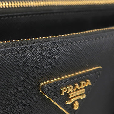 プラダ PRADA ガレリア サフィアーノ ラージバッグ 1BA274 ブラック レザー 2WAYバッグ シルバー金具 黒 ショルダー ハンドバッグ イニシャル刻印あり