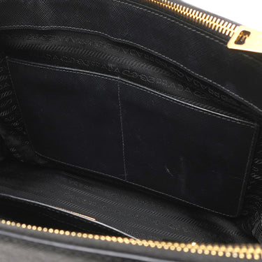 プラダ PRADA ガレリア サフィアーノ ラージバッグ 1BA274 ブラック レザー 2WAYバッグ シルバー金具 黒 ショルダー ハンドバッグ イニシャル刻印あり