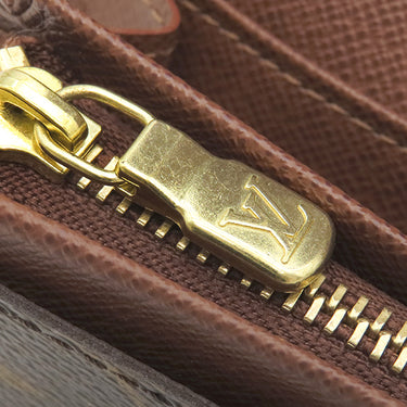 ルイヴィトン LOUIS VUITTON ポルトフォイユ トレゾール M61736 モノグラム モノグラムキャンバス 二つ折り財布 ゴールド金具 茶 L字ファスナー イニシャル刻印あり