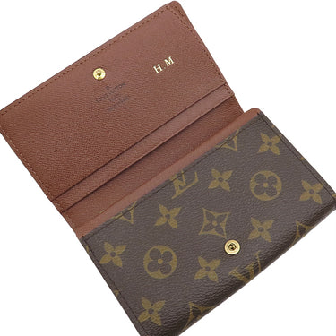 ルイヴィトン LOUIS VUITTON ポルトフォイユ トレゾール M61736 モノグラム モノグラムキャンバス 二つ折り財布 ゴールド金具 茶 L字ファスナー イニシャル刻印あり
