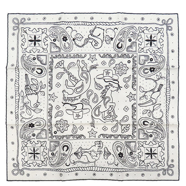 エルメス HERMES カレ55 CARRE ホワイト×ブラック シルク スカーフ 新品 未使用【ANIMAUX BANDANA/アニマル バンダナ】