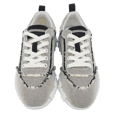 エルメス HERMES バウンシング H252010Z 02340 黒 キャンバス ゴートスキン #37.5 スニーカー 白 黒 フリンジ