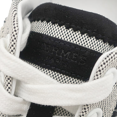 エルメス HERMES バウンシング H252010Z 02340 黒 キャンバス ゴートスキン #37.5 スニーカー 白 黒 フリンジ