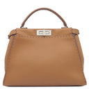 フェンディ FENDI ピーカブー セレリア ベージュ レザー ハンドバッグ シルバー金具 茶 ショルダーストラップ欠品