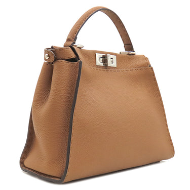 フェンディ FENDI ピーカブー セレリア ベージュ レザー ハンドバッグ シルバー金具 茶 ショルダーストラップ欠品
