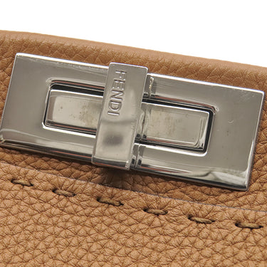 フェンディ FENDI ピーカブー セレリア ベージュ レザー ハンドバッグ シルバー金具 茶 ショルダーストラップ欠品