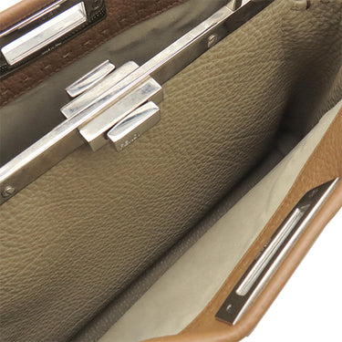 フェンディ FENDI ピーカブー セレリア ベージュ レザー ハンドバッグ シルバー金具 茶 ショルダーストラップ欠品