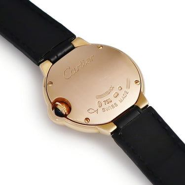 腕時計 カルティエ Cartier バロンブルー 28mm WE900251 クオーツ レディース K18PG無垢 純正ダイヤ ローマン 青針 シルバー